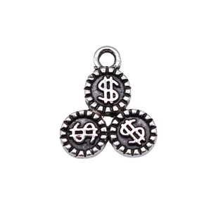 Colgante amuleto de moneda con signo de dólar plata antigua para joyería artesanal
