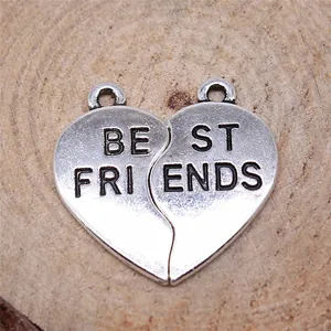 Ασημένιο μενταγιόν παζλ Best Friends σε σχήμα καρδιάς για κατασκευή DIY κοσμημάτων