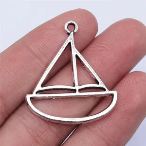 Vintage Antique Silver Zinc Alloy Sailing Ship Boat Hollow Frame Pendant Charms DIY Jewelry Making Findings Accessory