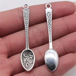 Vintage Alloy Spoon Pendant With Currency Symbols Antique Silver Bronze Heart Pattern Charms For DIY Jewelry Making DIY Accessories