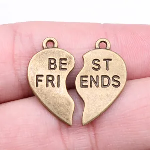 Αντικέ χάλκινα κρεμαστά καρδιά παζλ Best Friends για χειροποίητα DIY κοσμήματα και τέχνες