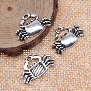 Set of vintage silver crab charms for DIY jewelry making, 22x14mm cute animal pendants