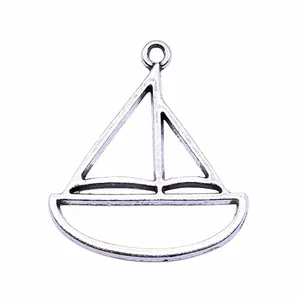 Antique silver sailboat frame pendant charm made of zinc alloy for jewelry making