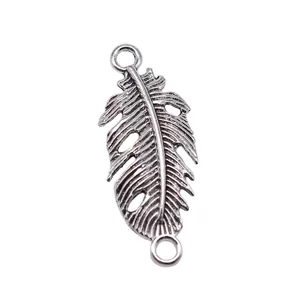 Connecteur plume en alliage argenté rétro pour création de bijoux DIY 35x14mm