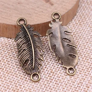 Breloques plumes en bronze vintage et connecteurs bijoux DIY 35x14mm pour artisanat