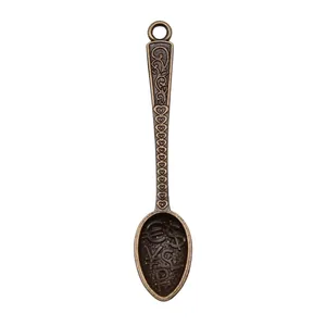 Vintage zinc alloy spoon pendant with engraved currency symbols for jewelry making