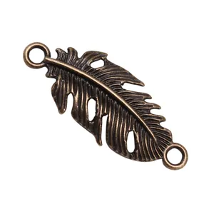 Connecteur plume en bronze antique, accessoire en alliage DIY 35x14mm pour bijoux