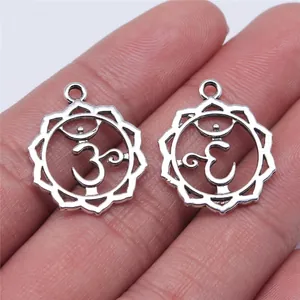 Antique Silver Zinc Alloy Yoga OM Chakra Pendants Vintage Hollow Lotus Meditation Charms For DIY Necklace Jewelry Making
