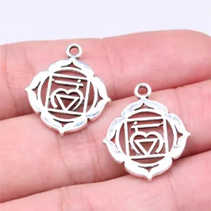 Antique silver heart chakra yoga meditation pendant charms for jewelry making, 23x19mm