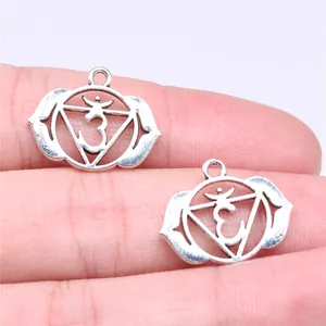 Antique silver 23x19mm Ajna Chakra charms with OM symbol in zinc alloy for yoga jewelry