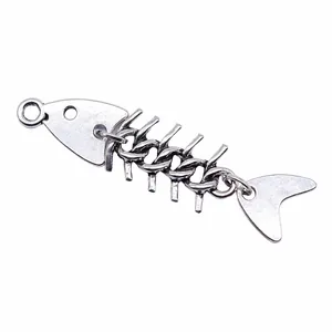 Vintage antique silver fishbone skeleton pendant charm for DIY jewelry making accessories