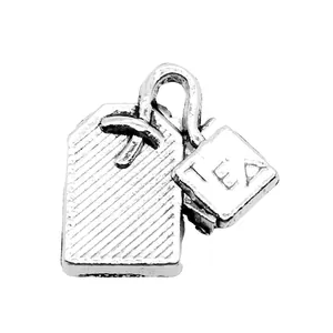 Colgante de bolsita de té de plata antigua de 15x15mm para joyas y accesorios DIY vintage