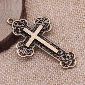 Colgante de cruz de aleación de bronce vintage para joyería DIY, dije religioso de 54x33mm