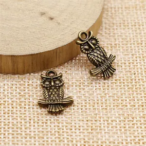 Antique bronze owl charms for jewelry making, double-sided animal pendants 19x12mm
