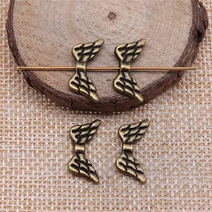 Vintage antique bronze wing charms for jewelry making, 19x9mm retro style metal beads