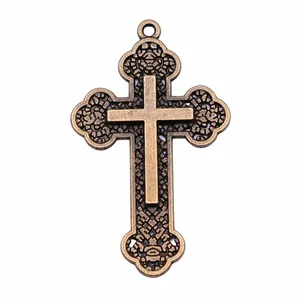 Colgante de cruz de aleación de bronce vintage para hacer joyería DIY de 54x33mm.
