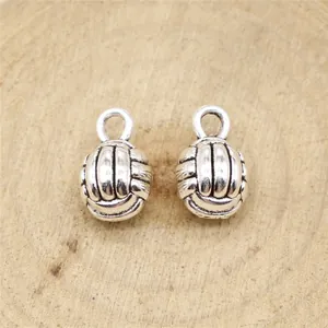 Retro antique silver 3D volleyball charms for jewelry making, 10mm sports pendant charm