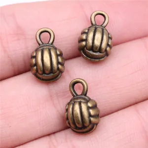 Set of three vintage bronze 10mm volleyball pendant charms for DIY jewelry making