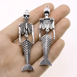 18x74mm silberne Skelett Meerjungfrau Anhänger mit gotischem Fischgrätenschwanz Design