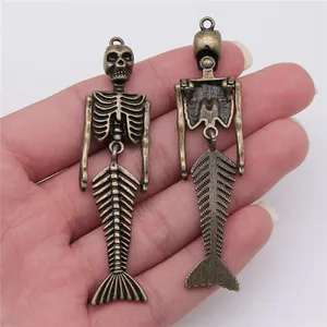 Vintage Bronze Skelett Meerjungfrau Anhänger für DIY Schmuckherstellung Halsketten