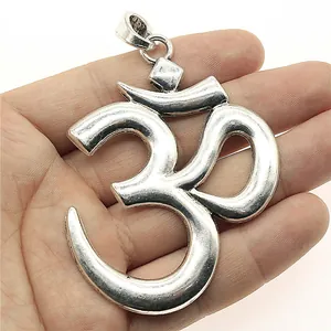 Grande ciondolo simbolo Om Yoga in argento antico 75x56mm per accessori fai da te