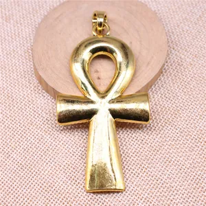 Grand pendentif croix égyptienne Ankh dorée 80x42mm pour projets de création de bijoux DIY