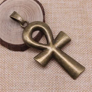 Pendentif croix égyptienne Ankh géant en bronze vintage pour création de bijoux