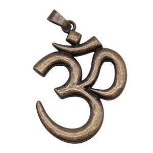Grande ciondolo simbolo OM yoga in bronzo vintage per gioielli e accessori fai da te