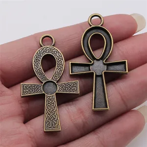 Pendentif croix Ankh en bronze vintage pour bijoux DIY, taille 27x47mm finition antique