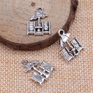 Antique silver beach chair and umbrella charms for DIY jewelry making handicraft pendants