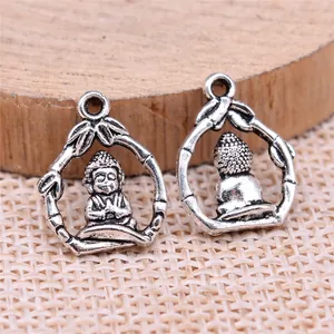 Vintage antique silver alloy Buddha charm pendants for DIY jewelry making 16x12mm