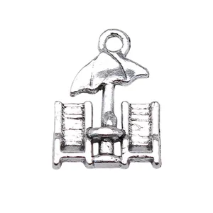 Detailed antique silver beach umbrella and chairs charm pendant for DIY jewelry making