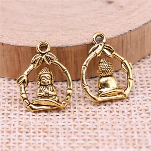 Antique golden Buddha alloy pendant charms 16x12mm for vintage DIY jewelry making