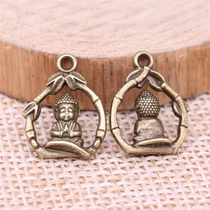 Vintage bronze alloy Buddha charms with bamboo frame for DIY jewelry making, 16x12mm