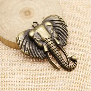 Antique bronze elephant head pendant charm for DIY jewelry making crafts 54x47mm