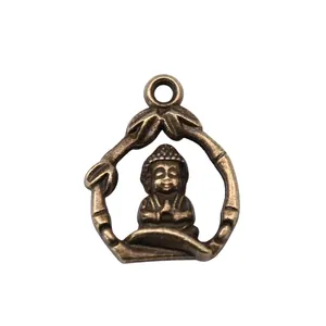 Vintage bronze alloy Buddha pendant charm with decorative bamboo frame for DIY jewelry