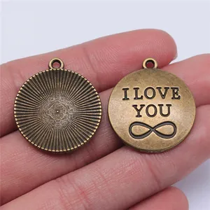 Antike Bronze-Anhänger mit I Love You und Unendlichkeitssymbol für Schmuck, 28x24 mm