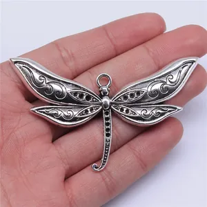 Large vintage silver dragonfly pendant for DIY handmade jewelry making 80x47mm size