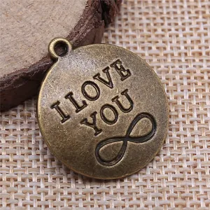 Vintager runder Bronze-Anhänger mit I Love You Gravur und Unendlichkeitssymbol