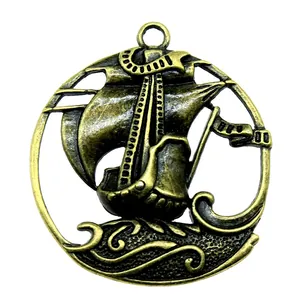 Vintage Anhänger Piratenschiff aus Antikbronze für die DIY Schmuckherstellung 43x39mm