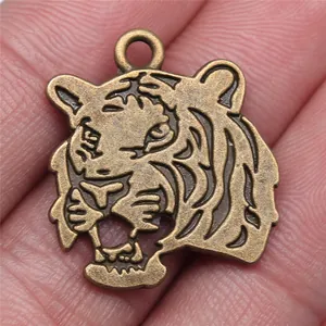 Vintage bronzen dubbelzijdige tijgerkop hanger voor DIY sieraden maken van 27x24mm
