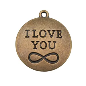 Hochwertiger runder Vintage-Anhänger aus Antikbronze mit I Love You und Unendlichkeit