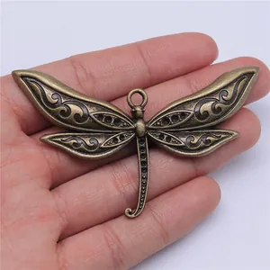 Vintage bronze metal large dragonfly pendant for DIY jewelry making 80x47mm charm