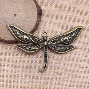 Large vintage bronze dragonfly pendant charm for DIY jewelry making accessories