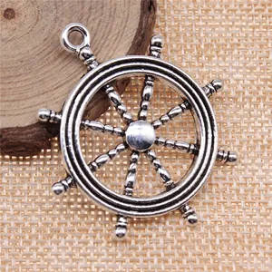Pendente a forma di timone in argento antico per creazione gioielli fai-da-te, 45x40mm