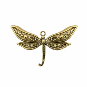 Vintage antique bronze dragonfly pendant charm for DIY handmade jewelry making 80x47mm