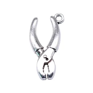 Silver tone plier shaped charm pendant for DIY jewelry making 25x12mm metal alloy