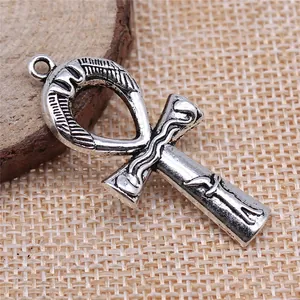 Antique silver Ankh cross pendant for DIY jewelry making, 43x19mm religious metal charm