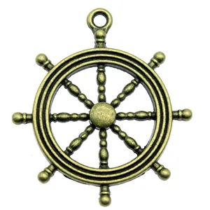 Ciondolo timone di nave in bronzo vintage per creazione gioielli fai-da-te, 45x40 mm