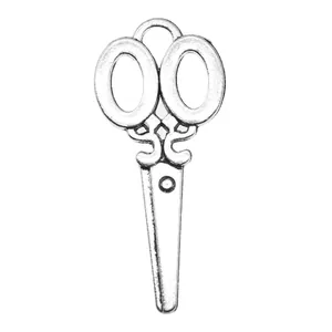 Antique silver scissor charm for DIY jewelry making and craft projects, 34x15mm size.